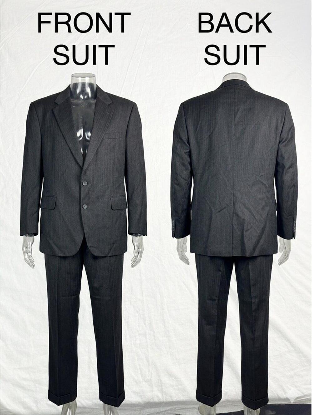 👔✨Vintage Tom James Charcoal‎ Herringbone 2 Pc Suit Set 8861-6 ✨👔